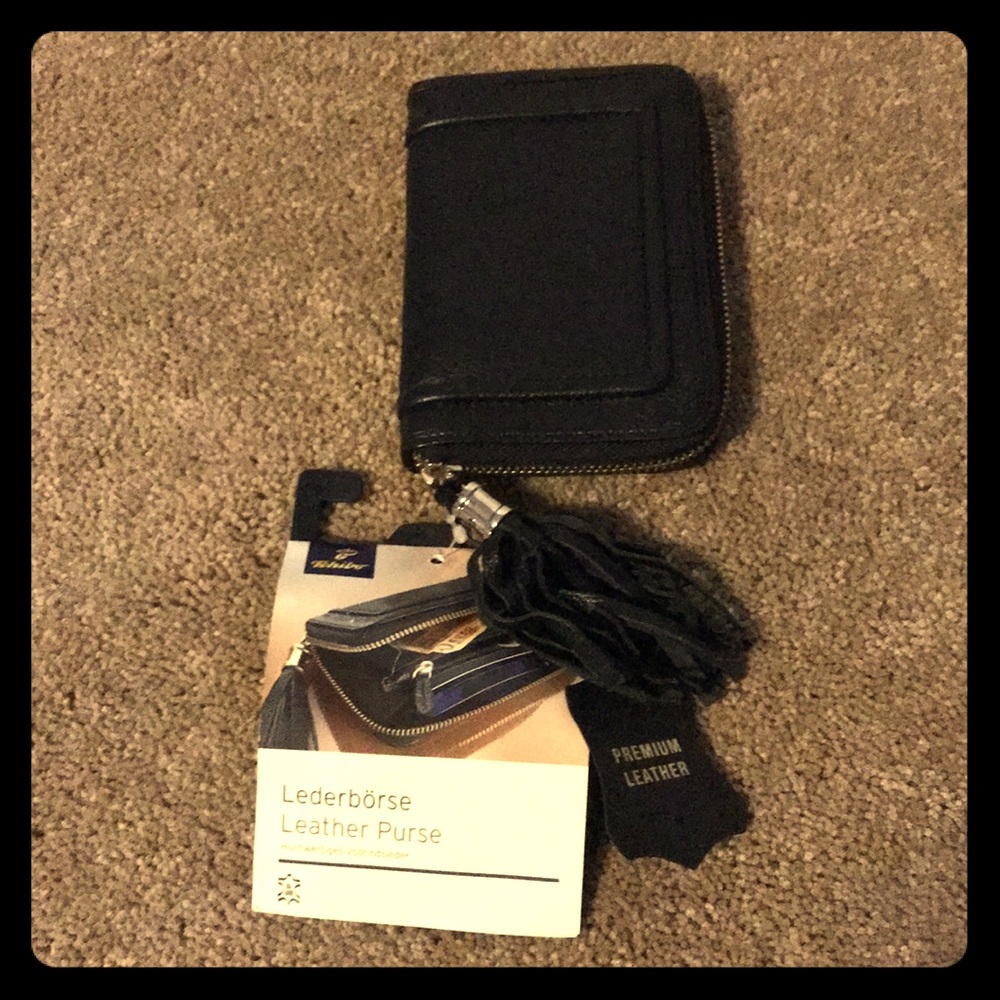 EURO Wallet, black leather, zipped & oversized NWT